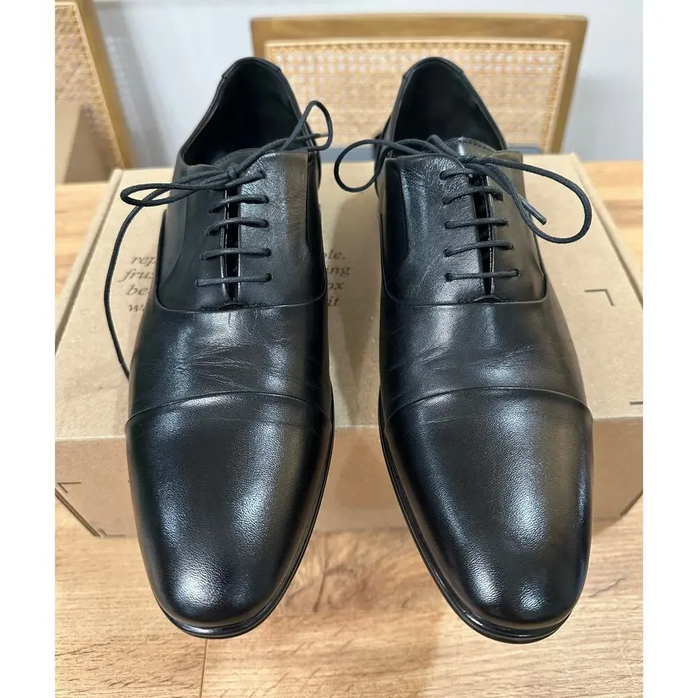 Massimo Matteo Oxford Cap Toe Ball Classic Dress Shoe Black Leather Size 8 NWOB